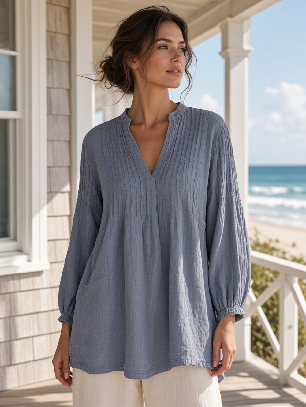 120% Lino Italian Linen Tunic in Chambray , size 44